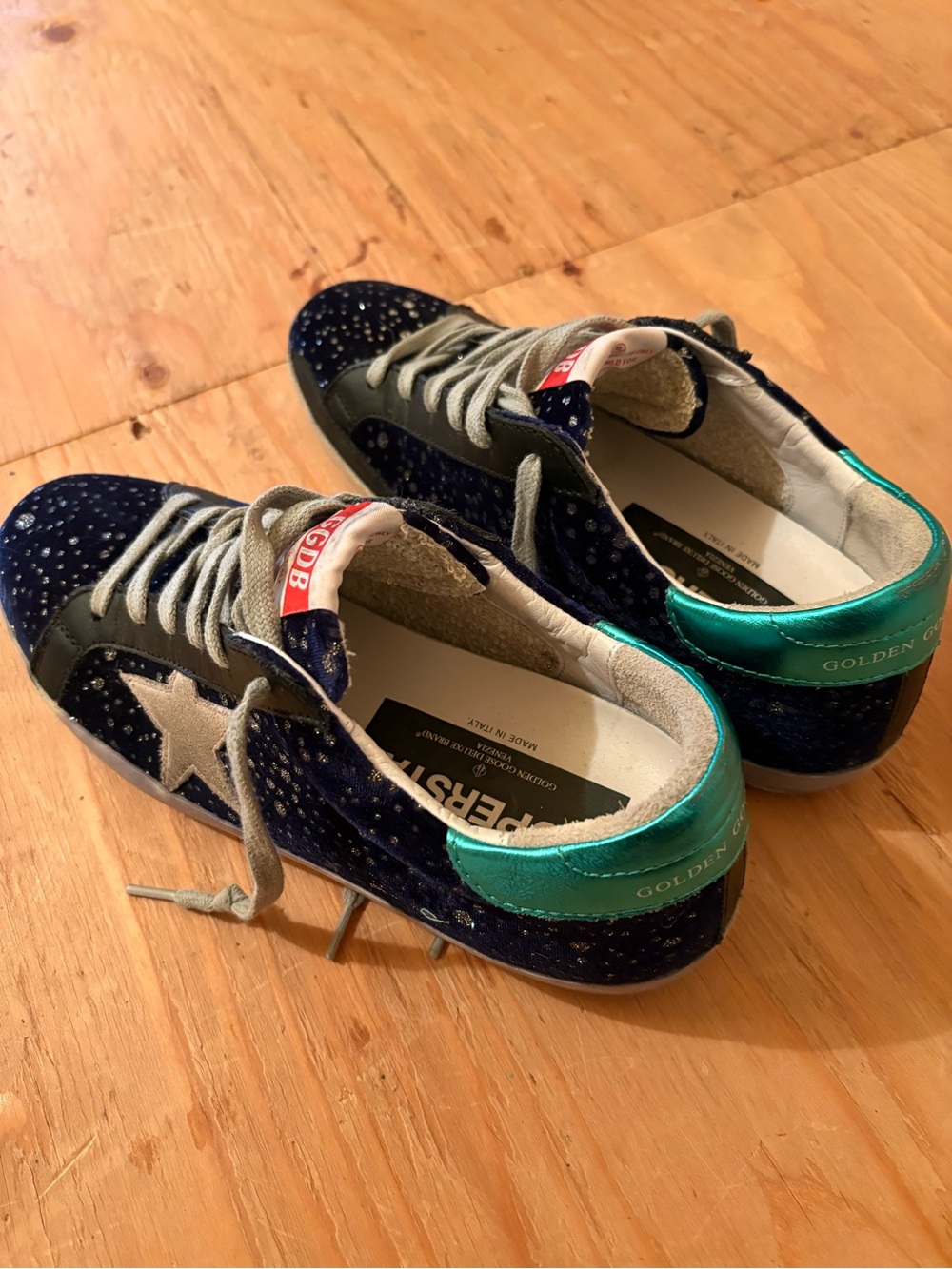 Women's Golden Goose Blue Velvet Glitter Superstars Size 39 - Picture 8 of 9